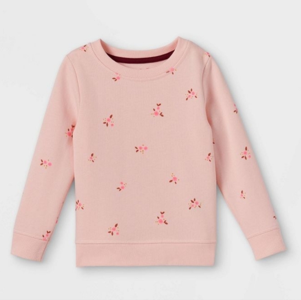 Cat &‎ Jack toddler Girls fleece Sweatshir light pink floral Long sleeve size 4T
